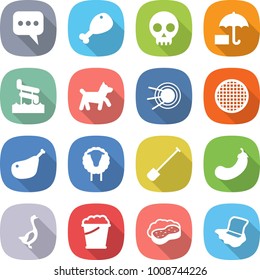 flat vector icon set - message vector, chicken leg, skull, insurance, aquapark, dog, satellite, sieve, sheep, shovel, eggplant, goose, foam bucket, sponge with, floor washing