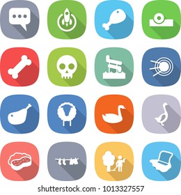 flat vector icon set - message vector, rocket, chicken leg, head reflector, bone, skull, aquapark, satellite, sheep, goose, sponge with foam, drying clothes, garden cleaning, floor washing