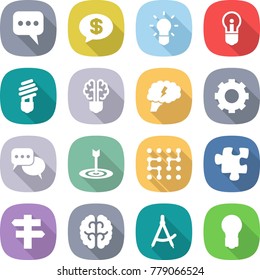 flat vector icon set - message vector, money, bulb, brain, gear, discussion, target, chip, puzzle, singlepost, draw compass