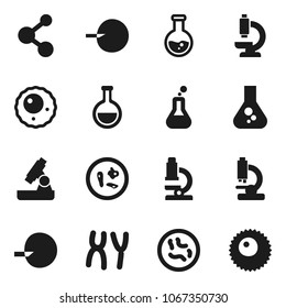 Flat vector icon set - microscope vector, flask, molecule, insemination, microbs, chromosomes, ovule