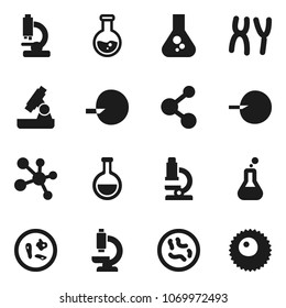 Flat vector icon set - microscope vector, flask, molecule, insemination, microbs, chromosomes, ovule