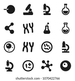 Flat vector icon set - microscope vector, flask, molecule, insemination, microbs, chromosomes, ovule