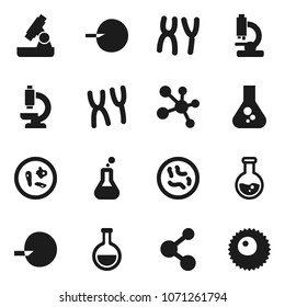 Flat vector icon set - microscope vector, flask, molecule, insemination, microbs, chromosomes, ovule
