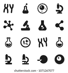 Flat vector icon set - microscope vector, flask, molecule, insemination, microbs, chromosomes, ovule