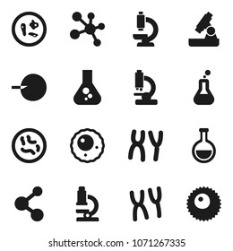 Flat vector icon set - microscope vector, flask, molecule, insemination, microbs, chromosomes, ovule
