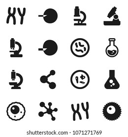 Flat vector icon set - microscope vector, flask, molecule, insemination, microbs, chromosomes, ovule