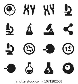 Flat vector icon set - microscope vector, flask, molecule, insemination, microbs, chromosomes, ovule