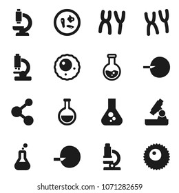 Flat vector icon set - microscope vector, flask, molecule, insemination, microbs, chromosomes, ovule