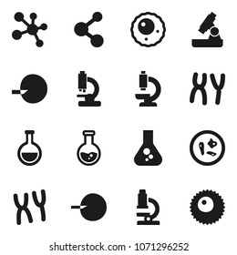 Flat vector icon set - microscope vector, flask, molecule, insemination, microbs, chromosomes, ovule