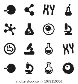 Flat vector icon set - microscope vector, flask, molecule, insemination, microbs, chromosomes, ovule