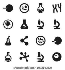 Flat vector icon set - microscope vector, flask, molecule, insemination, microbs, chromosomes, ovule