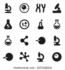 Flat vector icon set - microscope vector, flask, molecule, insemination, microbs, chromosomes, ovule