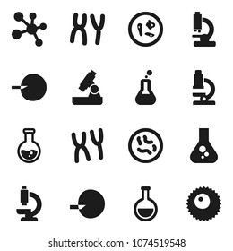Flat vector icon set - microscope vector, flask, molecule, insemination, microbs, chromosomes, ovule