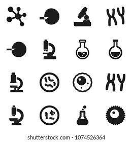 Flat vector icon set - microscope vector, flask, molecule, insemination, microbs, chromosomes, ovule