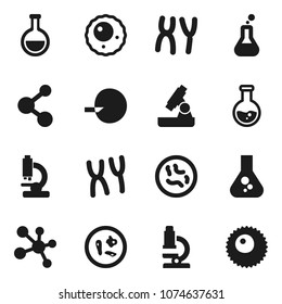 Flat vector icon set - microscope vector, flask, molecule, insemination, microbs, chromosomes, ovule