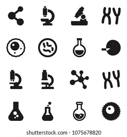 Flat vector icon set - microscope vector, flask, molecule, insemination, microbs, chromosomes, ovule