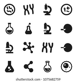 Flat vector icon set - microscope vector, flask, molecule, insemination, microbs, chromosomes, ovule