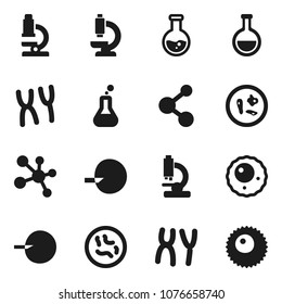 Flat vector icon set - microscope vector, flask, molecule, insemination, microbs, chromosomes, ovule
