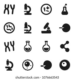 Flat vector icon set - microscope vector, flask, molecule, insemination, microbs, chromosomes, ovule