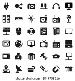 Flat vector icon set - microwave oven vector, magnet, monitor dollar, navigator, radio, satellitie, tv, video camera, headphones, notebook pc, social media, tomography, connection, server, network