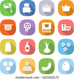 flat vector icon set - mixer vector, toaster, pan, colander, elecric oven, cooking book, food processor, bank, ketchup, onion, coffee seeds, honeycombs, field, eggplant, egg