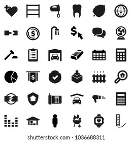 Flat vector icon set - mixer vector, bbq, calculator, leaf, dollar coin, gold ingot, pie graph, auction, man, flag, calendar, cursor, clipboard, heart monitor, package, protected, shelving, internet