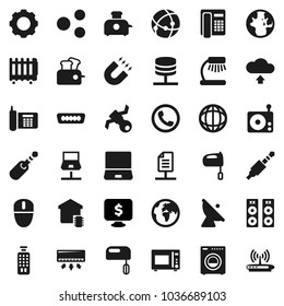 Flat vector icon set - mixer vector, microwave oven, table lamp, magnet, world, monitor dollar, earth, satellite, phone, antenna, radio, remote control, notebook pc, hdmi, jack, connection, network