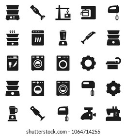 Flat vector icon set - mixer vector, double boiler, blender, tomography, gear, washer, construction crane, dishwasher, coffee maker, meat grinder, sewing machine