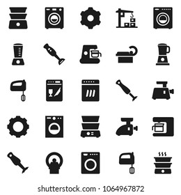 Flat vector icon set - mixer vector, double boiler, blender, tomography, gear, washer, construction crane, dishwasher, coffee maker, meat grinder