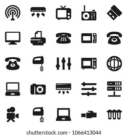 Flat vector icon set - mixer vector, microwave oven, notebook pc, world, antenna, tv, settings, video camera, monitor, classic phone, network server, equalizer, lan connector, air conditioner, usb