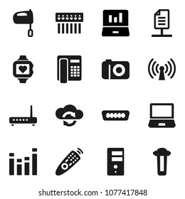 Flat Vector Icon Set - Mixer Vector, Laptop Graph, Heart Monitor, Equalizer, Remote Control, Hdmi, Cloud Exchange, Server, Hub, Network Document, Wireless, Camera, Phone, Notebook Pc, Router