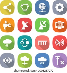flat vector icon set - molecule vector, hex, globe connect, gear, satellite, antenna, server, cloud wireless, quantum bond, bridge, service, no signal