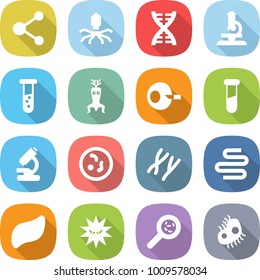 flat vector icon set - molecule vector, virus, dna, microscope, vial, modify, artificial insemination, test, microbe, chromosomes, intestines, liver, viruses, microb
