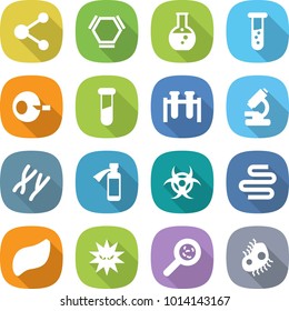 flat vector icon set - molecule vector, hex, round flask, vial, artificial insemination, test, microscope, chromosomes, potion bottle, biohazard, intestines, liver, virus, viruses, microb