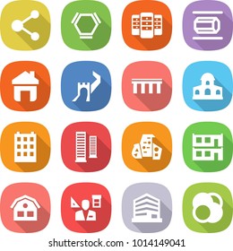flat vector icon set - molecule vector, hex, server, nano tube, home, greate wall, bridge, mansion, building, skyscrapers, modern architecture, modular house, architector, office, atom core