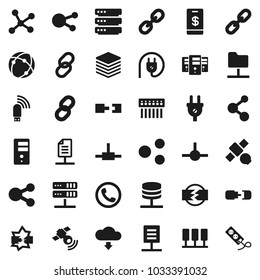Flat vector icon set - molecule vector, satellite, satellitie, social media, link, connect, connection, network, server, disconnection, folder, big data, hub, usb modem, share, cloud download, chain