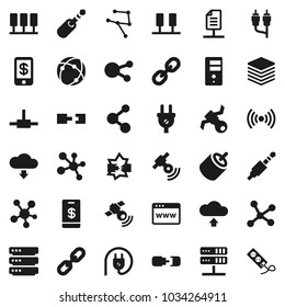 Flat vector icon set - molecule vector, satellite, satellitie, social media, link, rca, jack, connect, connection, network, server, disconnection, big data, browser, cloud upload, download, chain