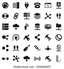 Flat vector icon set - molecule vector, satellite, satellitie, social media, link, rca, jack, connect, connection, network, server, folder, big data, browser, hub, usb modem, share, cloud upload