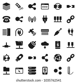 Flat vector icon set - molecule vector, satellitie, social media, link, rca, jack, connect, connection, server, disconnection, network folder, big data, browser, hub, usb modem, share, cloud upload
