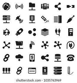 Flat vector icon set - molecule vector, satellitie, social media, link, rca, jack, connection, network, server, disconnection, folder, big data, browser, hub, usb modem, share, cloud download, chain