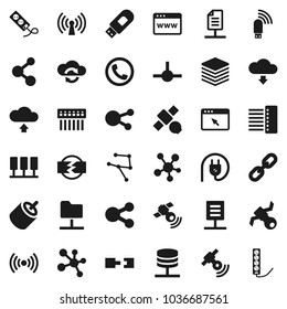 Flat vector icon set - molecule vector, satellite, satellitie, social media, rca, connect, network, server, folder, cloud exchange, big data, browser, hub, usb modem, share, upload, download, chain