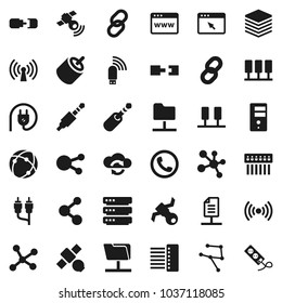 Flat vector icon set - molecule vector, satellite, satellitie, social media, link, rca, jack, connection, network, server, folder, cloud exchange, big data, browser, hub, usb modem, chain, document