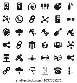 Flat vector icon set - molecule vector, satellite, satellitie, social media, link, rca, jack, connect, connection, network, server, disconnection, big data, usb modem, share, cloud upload, download