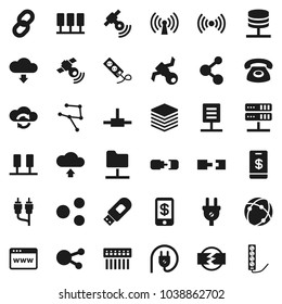 Flat vector icon set - molecule vector, satellite, satellitie, social media, rca, connect, connection, network, server, folder, cloud exchange, big data, browser, hub, usb modem, share, upload