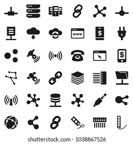 Flat vector icon set - molecule vector, satellitie, social media, link, jack, connect, connection, network, folder, server, cloud exchange, big data, browser, hub, share, download, chain, document