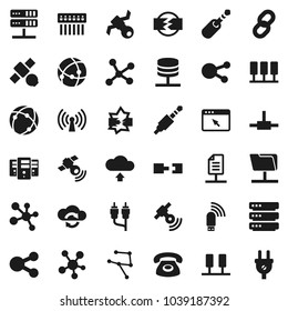 Flat vector icon set - molecule vector, satellite, satellitie, social media, rca, jack, connect, connection, network, server, disconnection, folder, cloud exchange, big data, browser, hub, usb modem