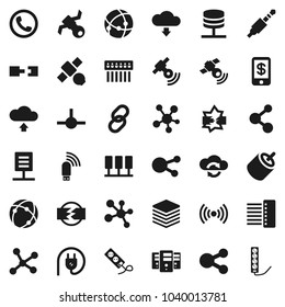 Flat vector icon set - molecule vector, satellite, satellitie, social media, link, rca, jack, connect, connection, network, server, disconnection, cloud exchange, big data, hub, usb modem, share