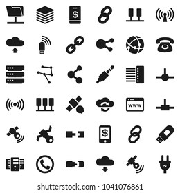Flat vector icon set - molecule vector, satellite, satellitie, social media, link, jack, connect, connection, network, server, folder, cloud exchange, big data, browser, hub, usb modem, upload