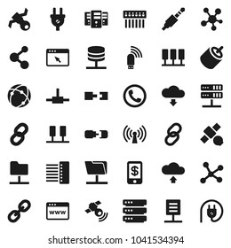 Flat vector icon set - molecule vector, satellite, satellitie, social media, link, rca, jack, connect, connection, network, server, folder, big data, browser, hub, usb modem, cloud upload, download