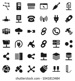 Flat vector icon set - molecule vector, satellite, satellitie, social media, link, rca, jack, connect, connection, network, server, folder, big data, browser, hub, usb modem, share, cloud download